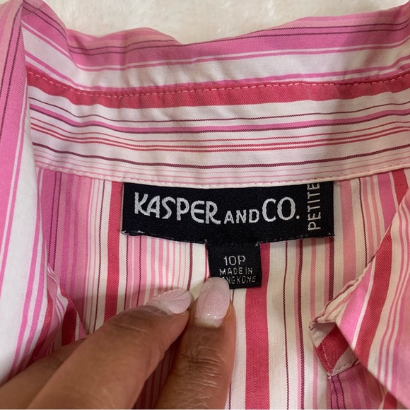 KASPER AND CO. PETITE Pink and White striped button down shirt - Picture 2 of 5